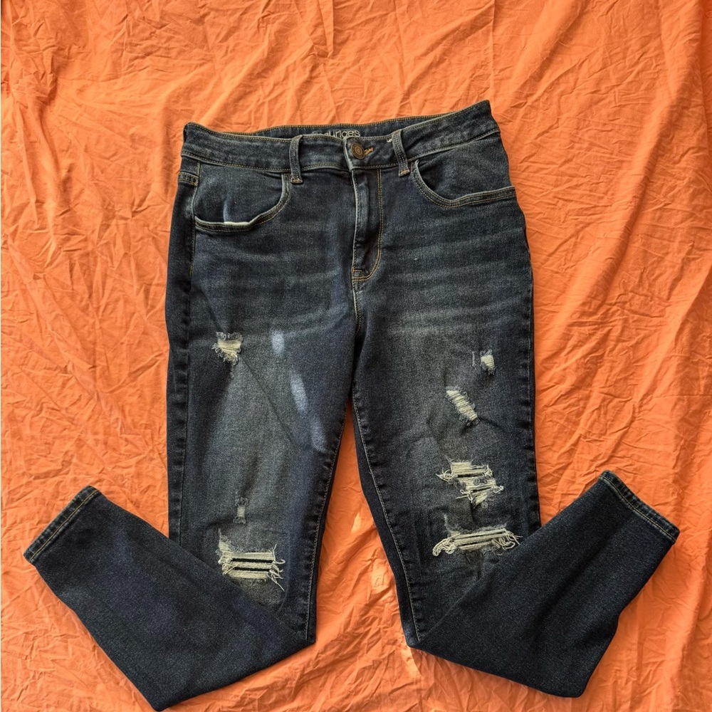 Maurices Dark Blue Distressed Skinny Jeans